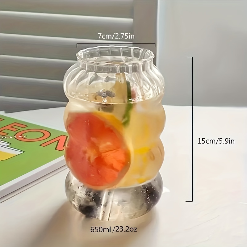 Unique Glass Water Cup, Vertical Stripe Fruit Tea Cup With Straw, Cold  Drink/coffee Cup For Outdoor Camping, Party, Gym Fitness - Temu