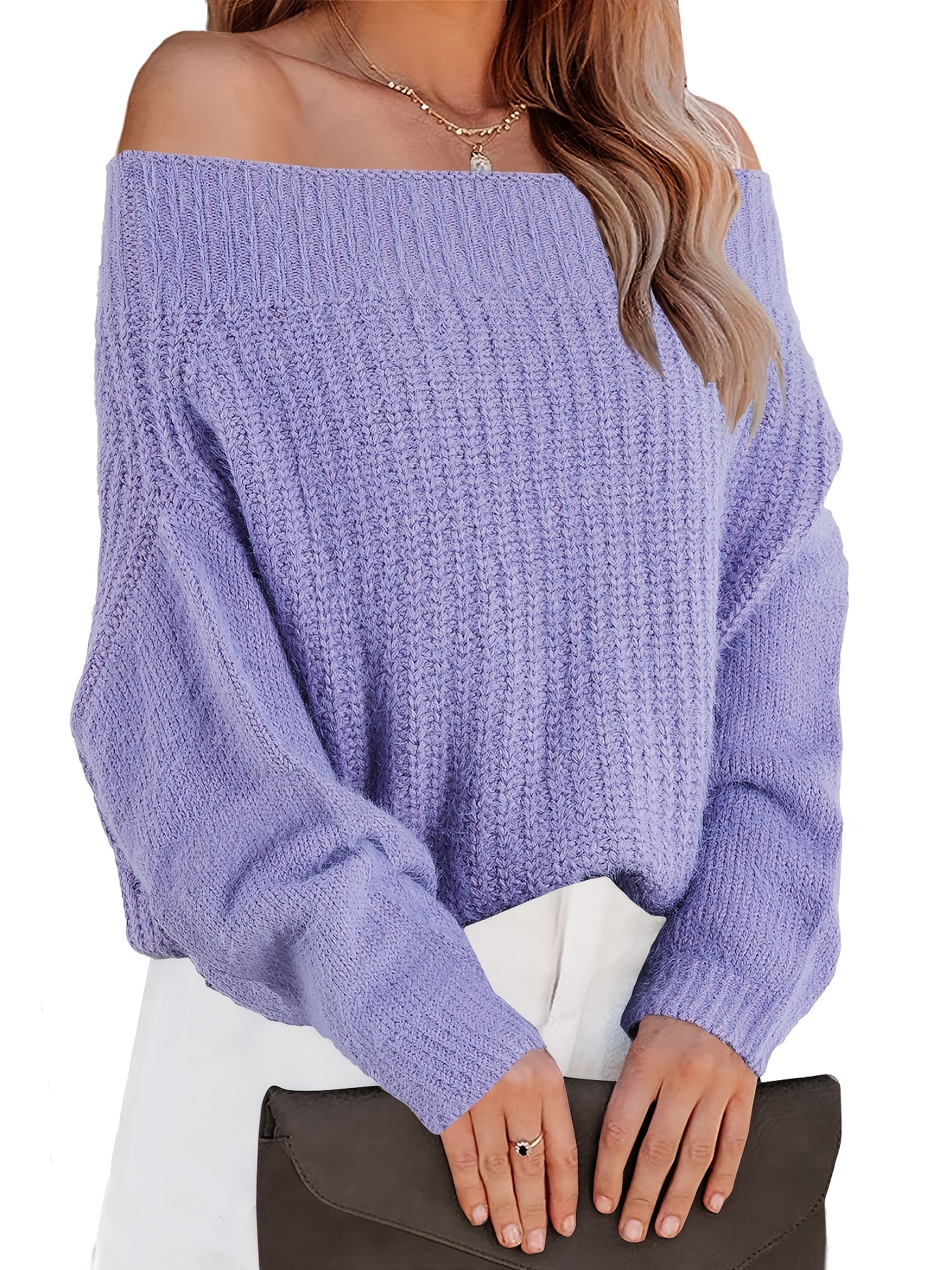 Mauve off shop the shoulder sweater