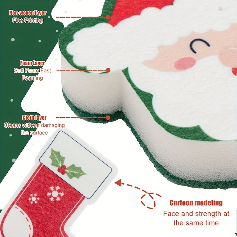 Christmas Sponge Wipe Cartoon Printing Scouring Pad - Temu