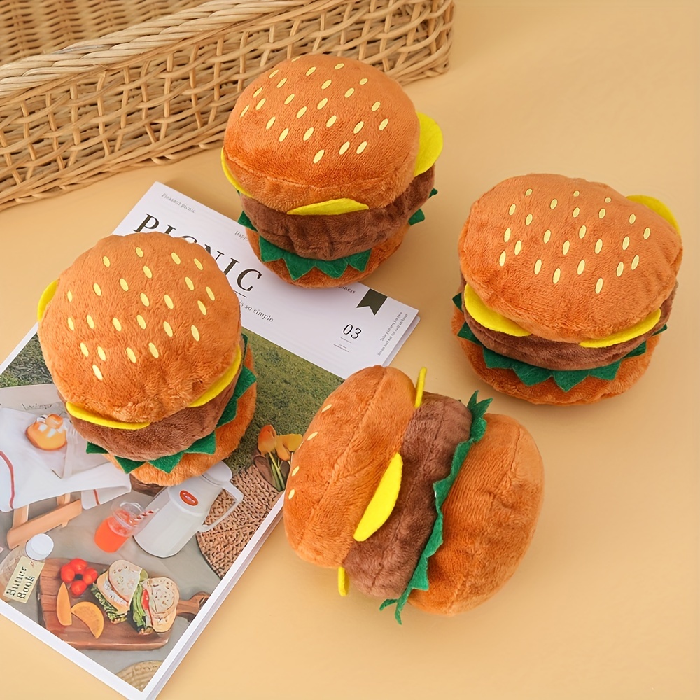 

1pc Hamburger Design Pet Grinding Teeth Squeaky Plush Toy Durable Chew Toy For Dog Interactive Supply