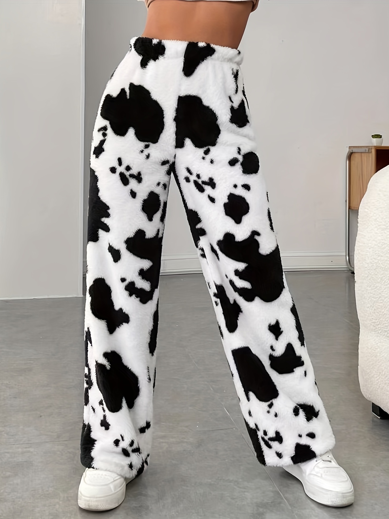 Plus Size Elegant Pants Women's Plus Cow Print Elastic High - Temu Canada