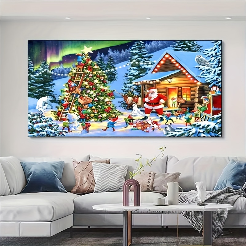 Large 5D Diamond Painting Kit For Adults - Full Round Diamond Dots -  Christmas Christmas Tree Deer Color Sky Snow - DIY Aesthetic Wall Art -  27.6 X 15