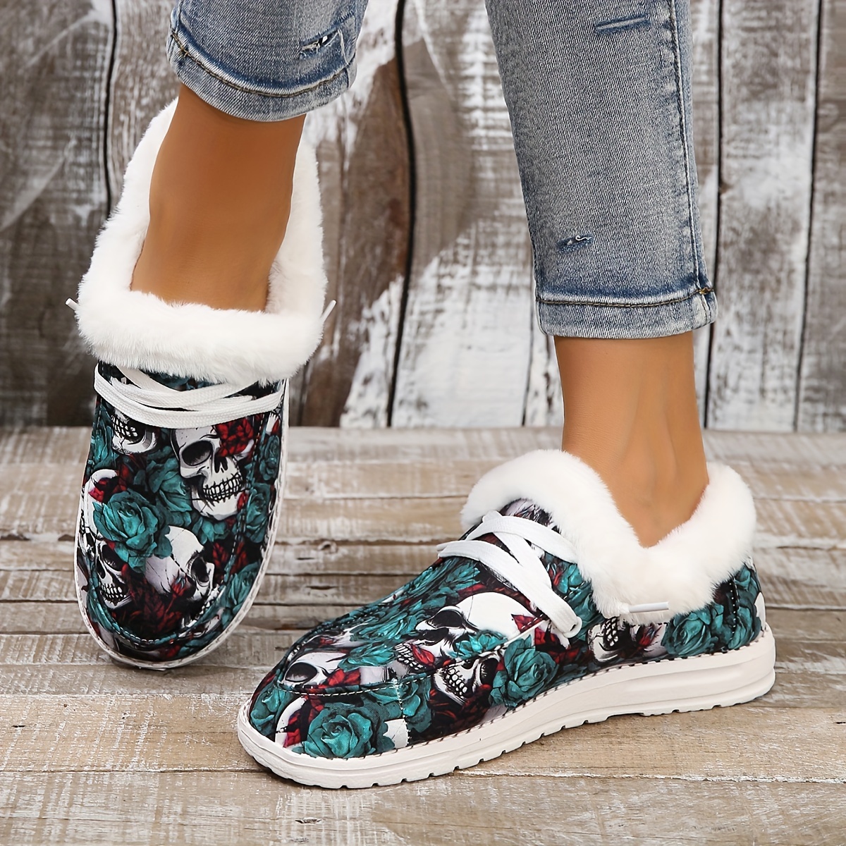 zapatos mullidos estampado calavera mujer zapatos lona forro