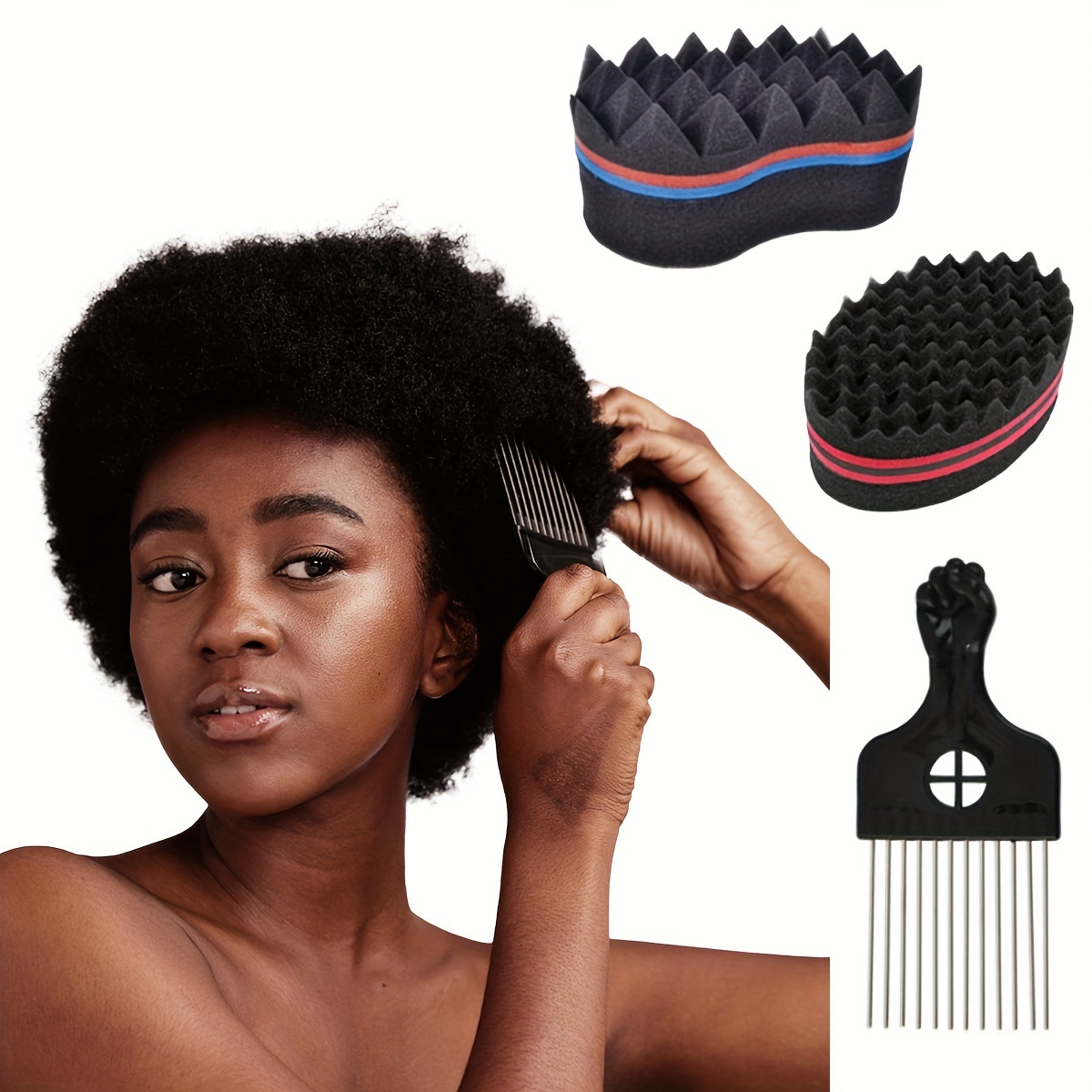 Éponge cheveux twist/Peigne/Gants - Kit Afro Twist