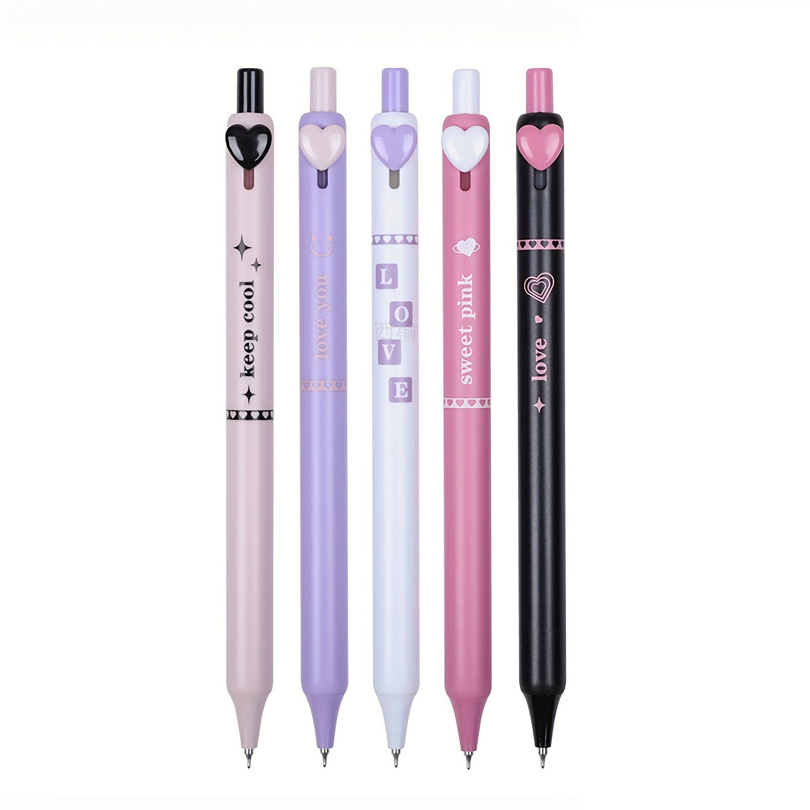 5pcs Black Pink Cute Heart Shaped Click Gel Ink Pens For Students, Kawaii  Black Ink Writing Pens Smooth Writing Pen For Journaling Note Taking Sketchi