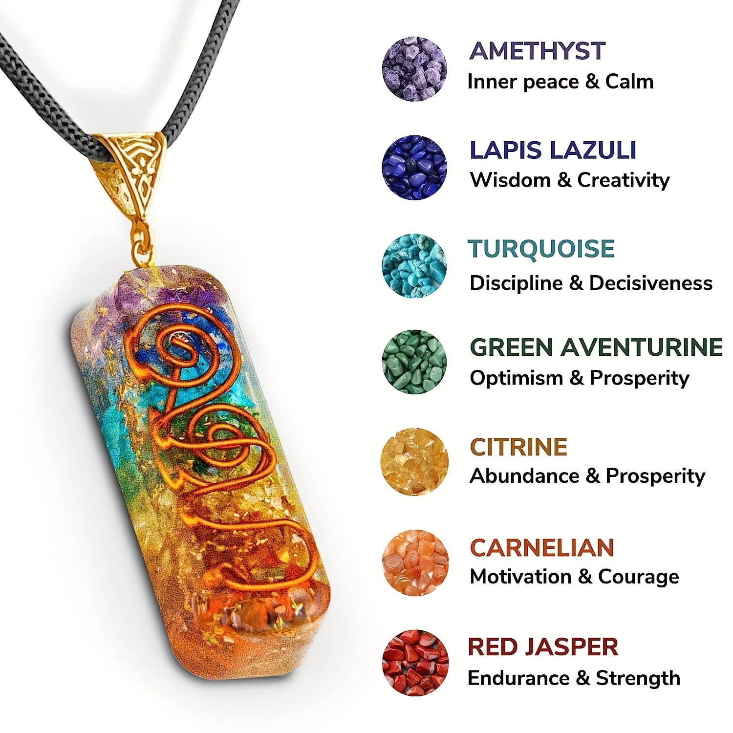 Handmade 7 Chakra Necklace with Adjustable Cord - Healing Orgone