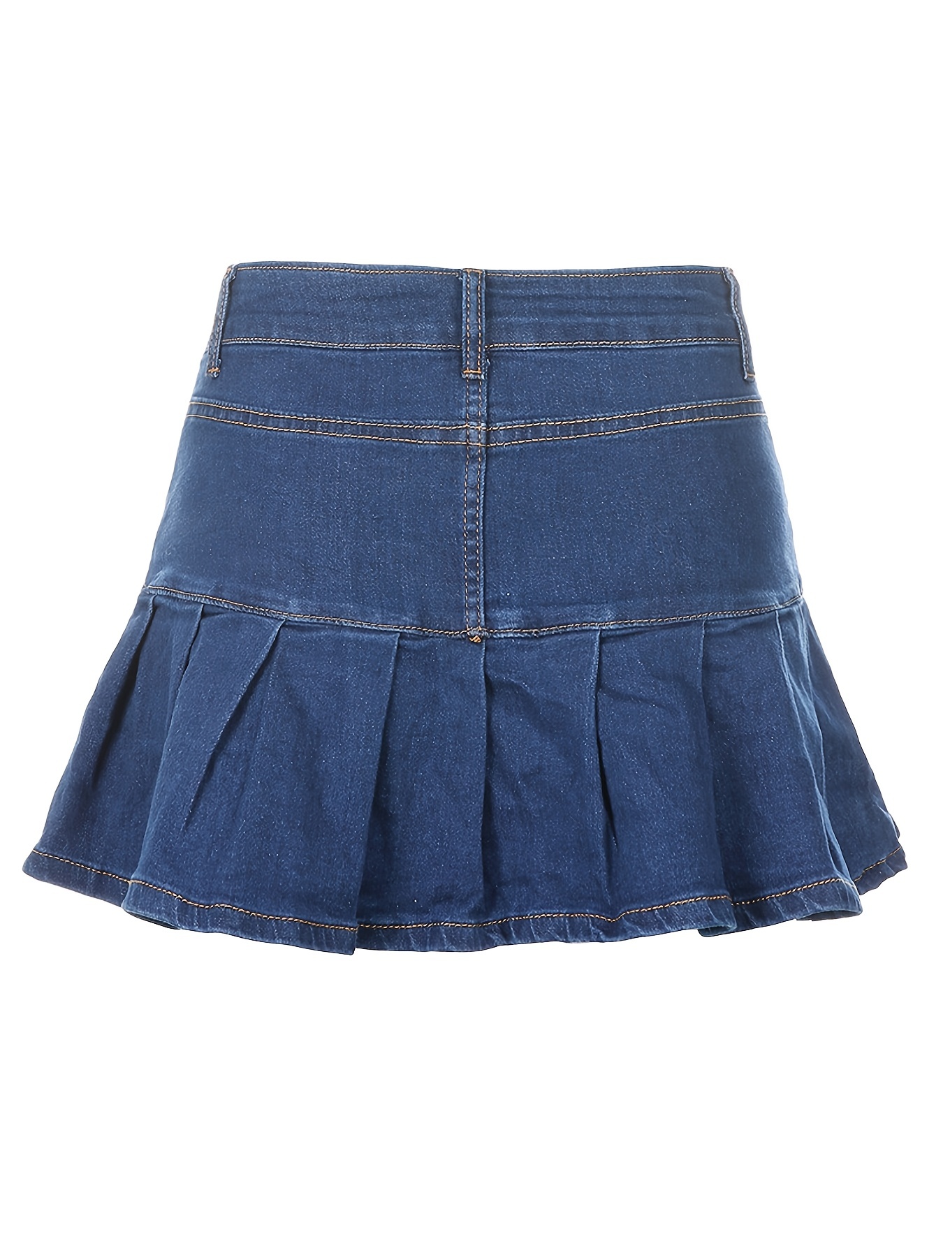 Plain Slant Pockets Pleated Denim Mini Skirt, Preppy Y2k Kpop Style High  Stretch Denim Skirt, Women's Denim Clothing - Temu