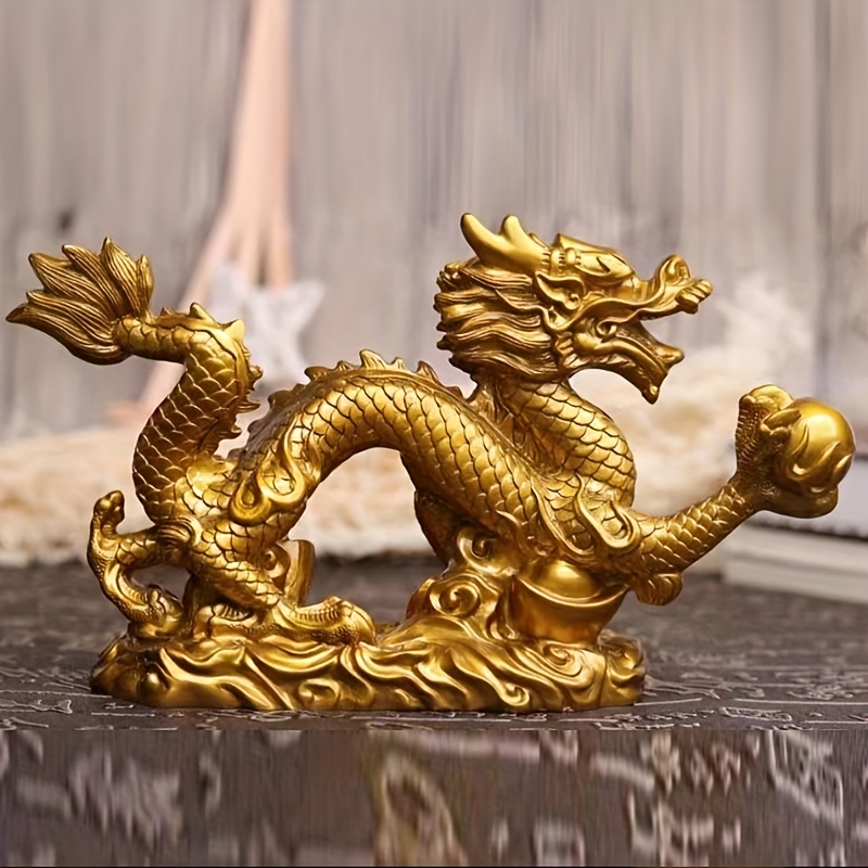 Traditional Chinese Dragon Figurines Statue Collection Good Luck Resin  Decor for Home Desk Office Housewarming Gift Ornament Bronze 