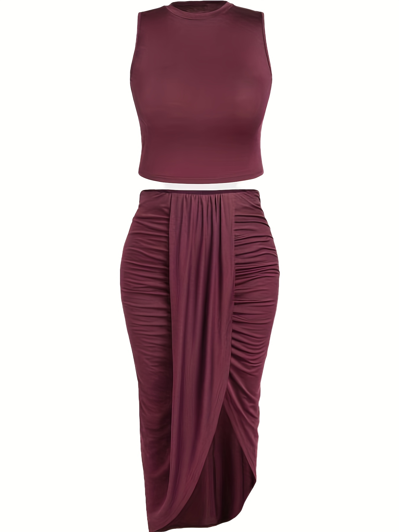 Ruched Draped Jersey Two Piece Skirt Set In DEEP RED