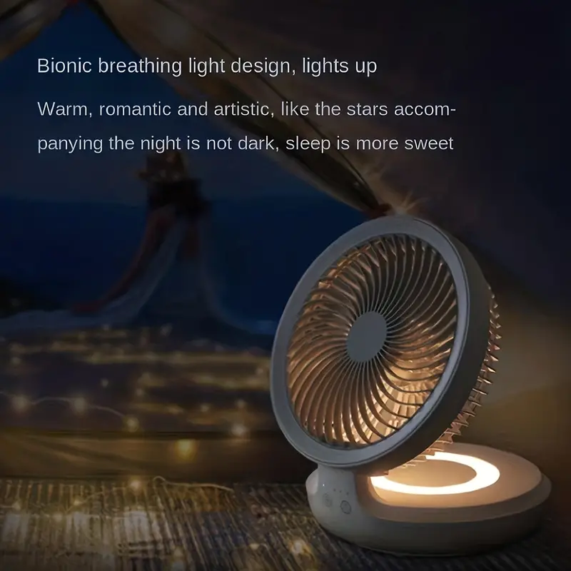portable usb fan wall fan camping fan with 5 colors led light rechargeable fan quiet desk personal fan adjustable head wall mount table details 4