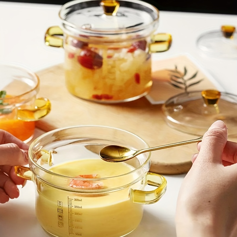 1.5L/50oz Glass Pot with Cover, Amber Glass Cooking Pot, Glass Saucepan  with Lid and Handle - Safe to Heat Pasta Noodle, Soup, Milk, Baby Food