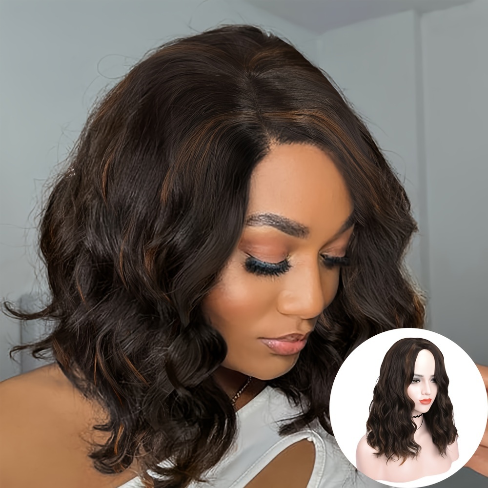 Brown Body Wave Short Hair Wigs Synthetic Fiber Hair Wigs - Temu