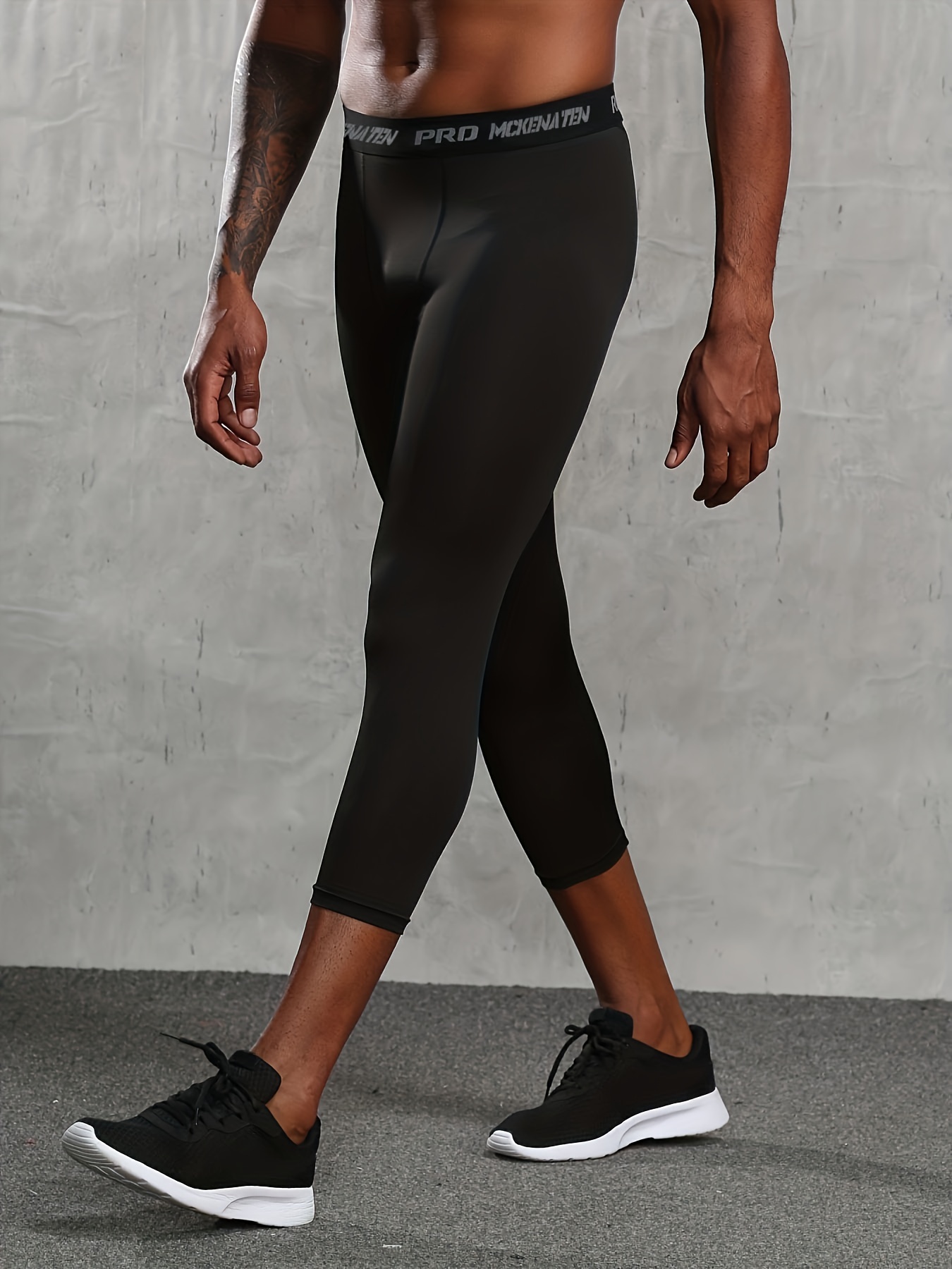 Mens 3/4 Black Compression Gym Legging Skins Exercise Leggings Running  Pants M L