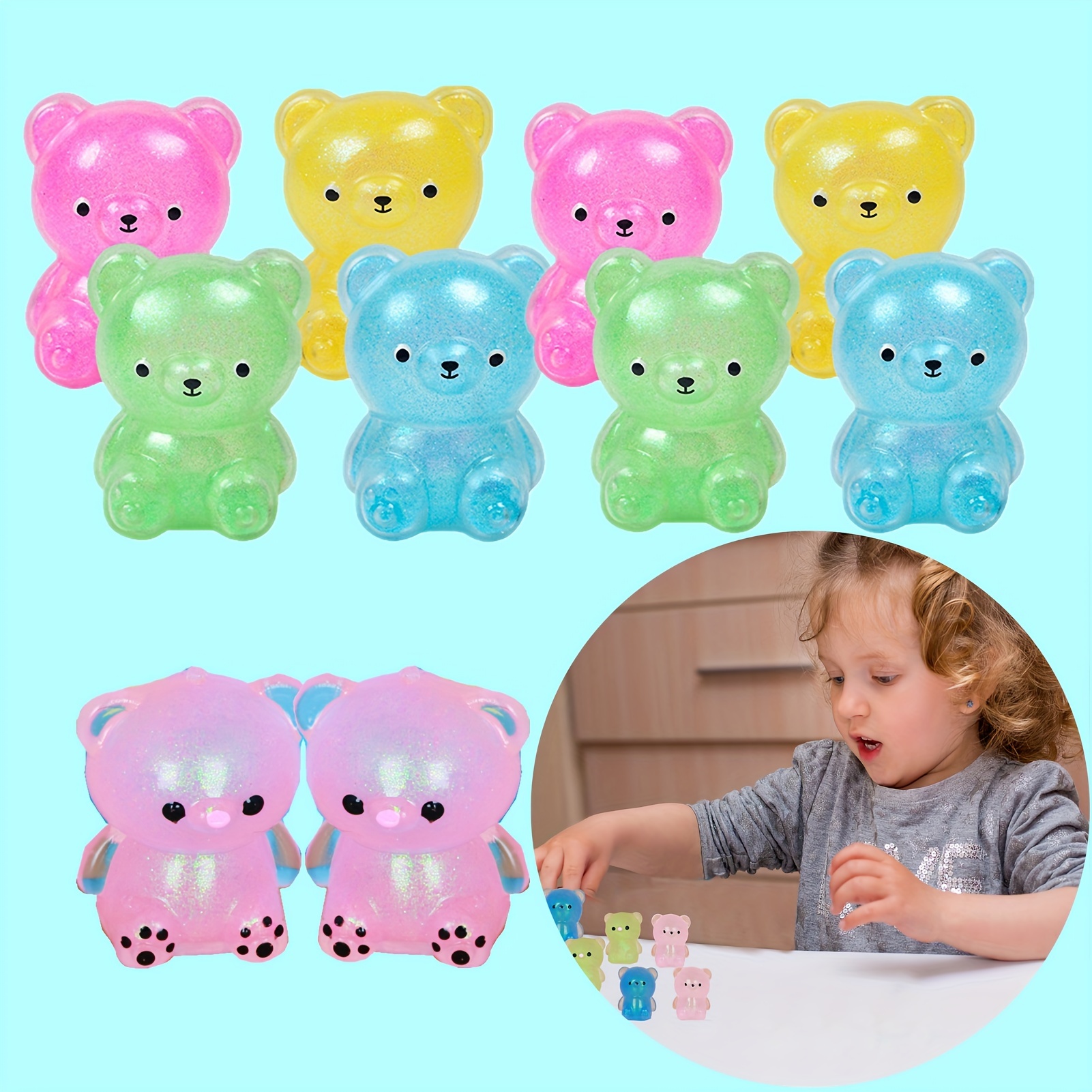 4pcs Mini Squishy Glitter Bear Small Cute Animal Squishy Fidget Toys Gummy  Bear Stress Relief Toys Christmas Gift