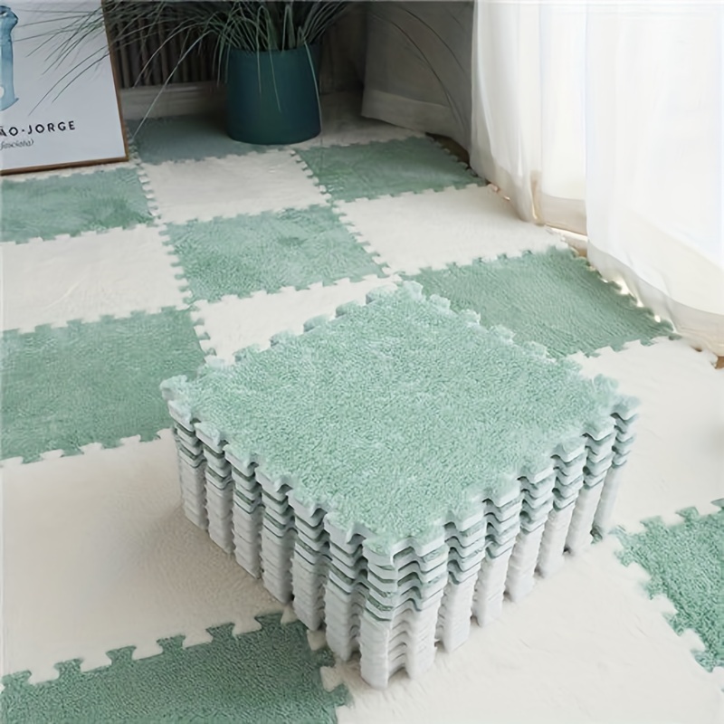 Thickened Plush Foam Interlocking Floor Carpet Mat,24 Piece 12x12in Fluffy  Square Puzzle Foam Carpet Tiles with Edgings,Soft Anti-Slip Shaggy Area Rug