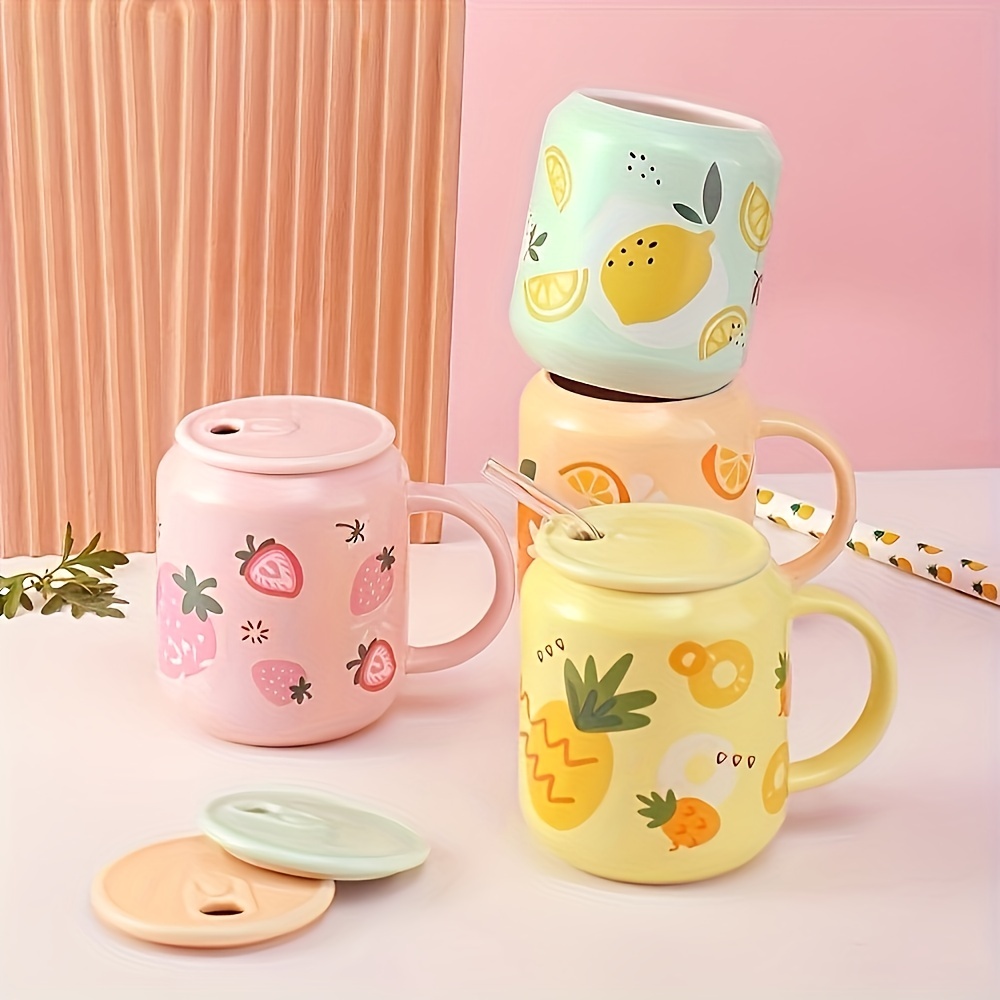 Fruits Glass Cups, Clear Coffee Mugs, Cartoon Coffee Cups, Cute Kawaii  Water Cups, Summer Winter Drinkware, Birthday Gifts - Temu