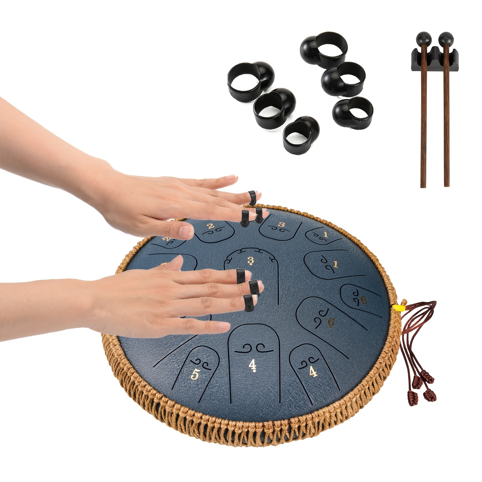 Steel Tongue Drum - HOPWELL 15 Note 14 Inch Tongue Drum - Hand Pan Drums  with Music Book, Steel Handpan Drum Mallets and Carry Bag, D Major (Black)