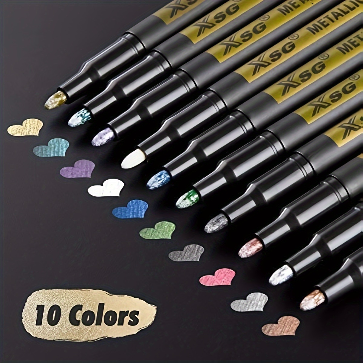 

Xsg 10-color Fine Point Metallic Markers Set, Medium Point For Plastic, Black Paper, Rock Painting, Diy Photo Album, Crafts, Metal, Glass - Drawing, Painting, Tools