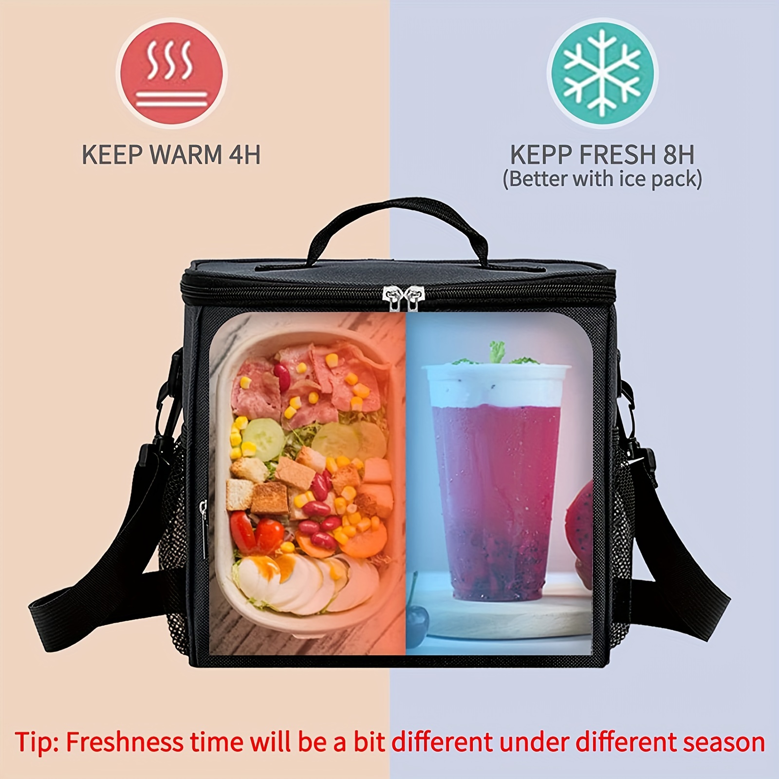 Insulated Lunch Bag With Adjustable Shoulder Strap, Nylon Preppy Lunch Box  Insulated Bag, Chenille Letter Patch Decor Insulation Bag For School Travel  Picnic - Temu