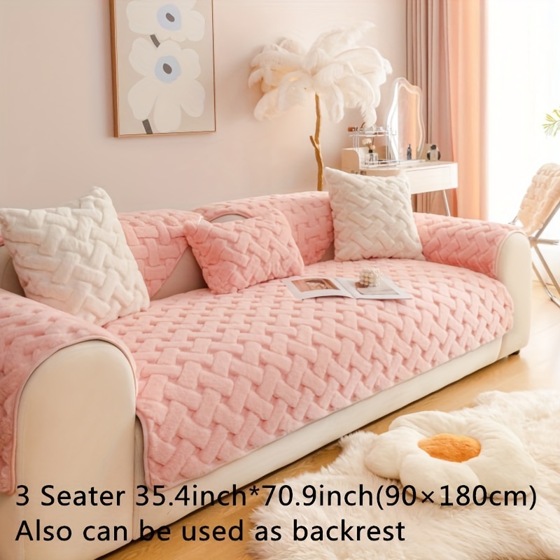 Thick Rabbit Plush Sofa Cushion, 2023 New Non-Slip Sofa Cover, Soft Faux  Throw Couch Cushion Covers Furniture Protector Mat ( Pink, 70*90cm ) 