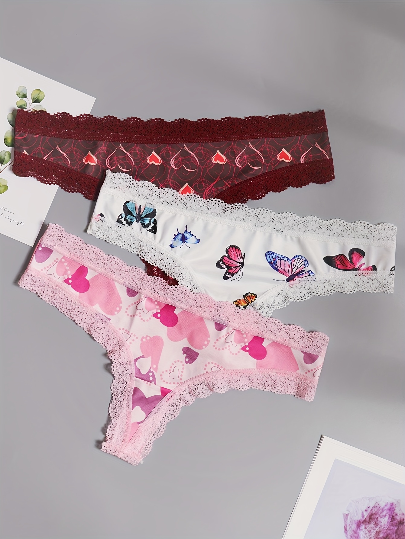 3pack Letter Tape Lace Trim Panty Set