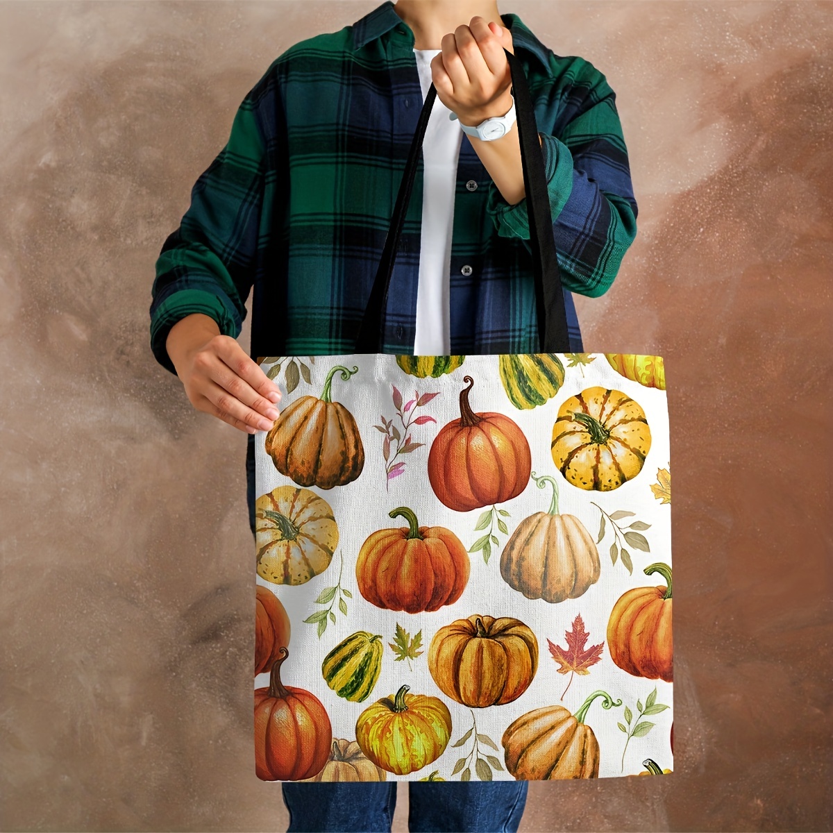 1pc Halloween Pattern Digital Print Canvas Bag, Halloween Trick Or Treat  Bags, Halloween Pumpkin Bag