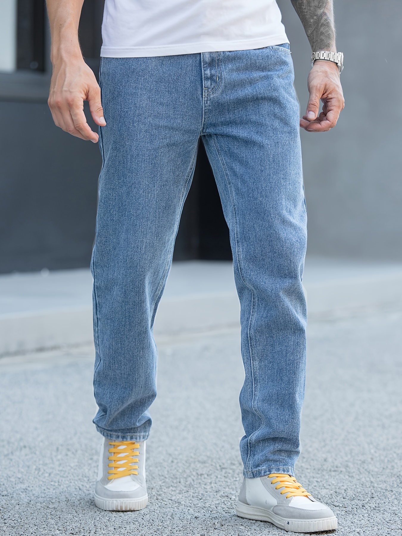 Men's Straight Fit Denim Jeans - Temu Canada
