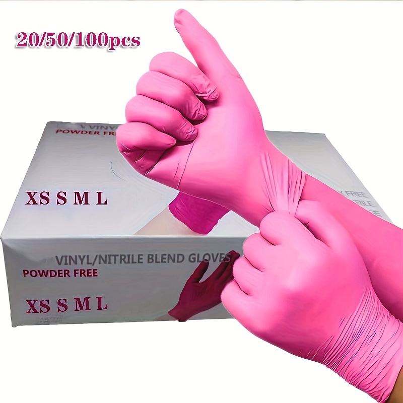 Guantes desechables de vinilo rosa pequeños, paquete de 200 unidades, sin  látex, sin polvo, guantes de