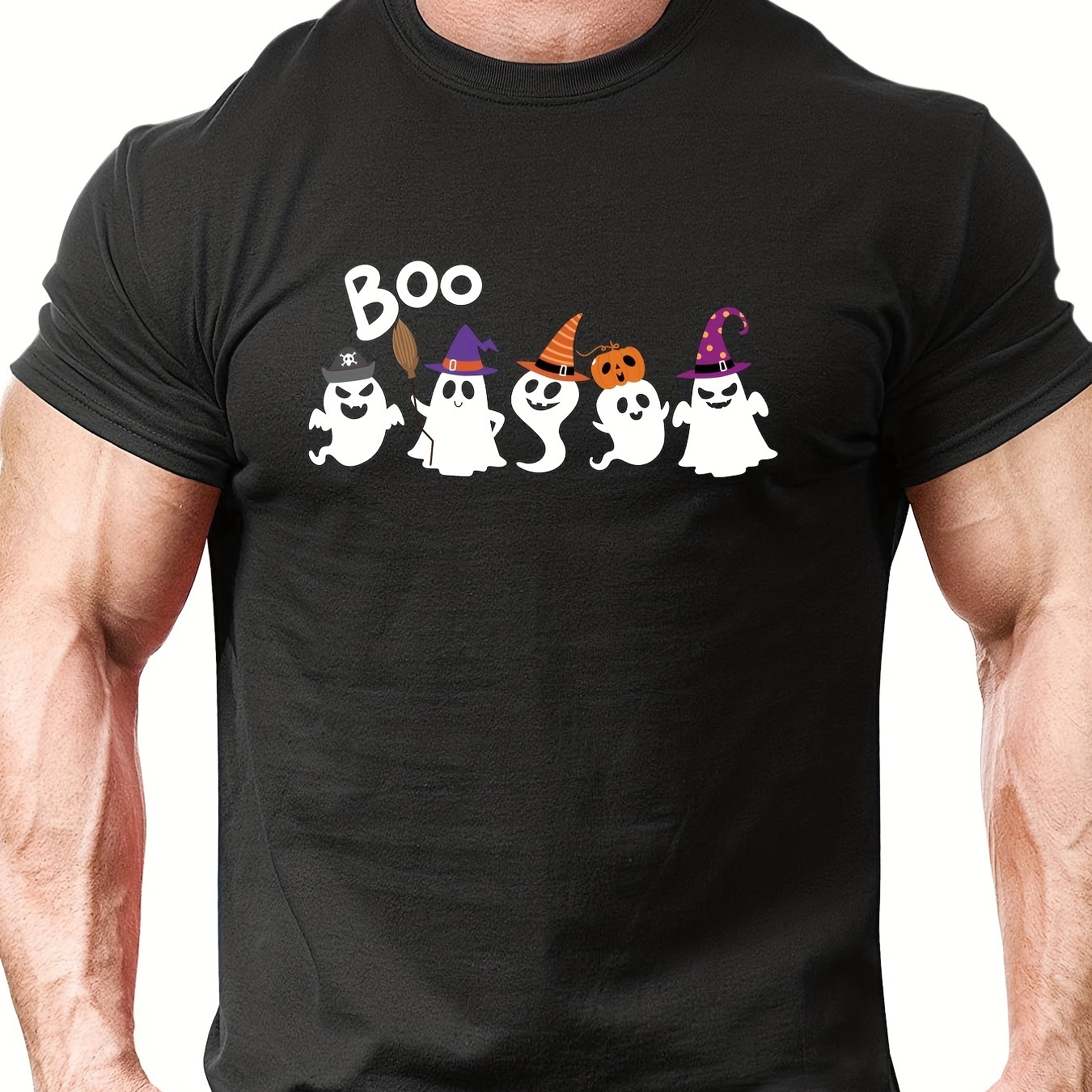 

Halloween Style Cute Cartoon Ghost Print Men's T-shirt, Crew Neck Short Sleeve Tops, Graphic Tee Men's Summer Clothes, Men's Outfits