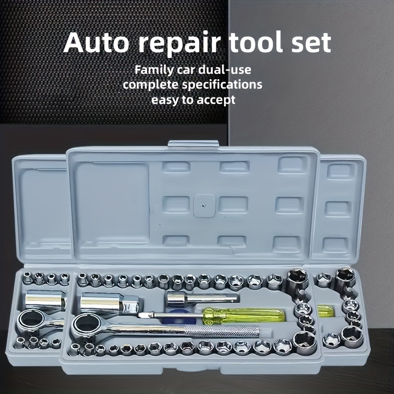 

40pcs Ratchet Socket Wrench Set, Professional-grade 1/4" & 3/8" Drive Socket Set, With 3/8*21mm Spark Sleeve, Ratchet Tool For Car Repair