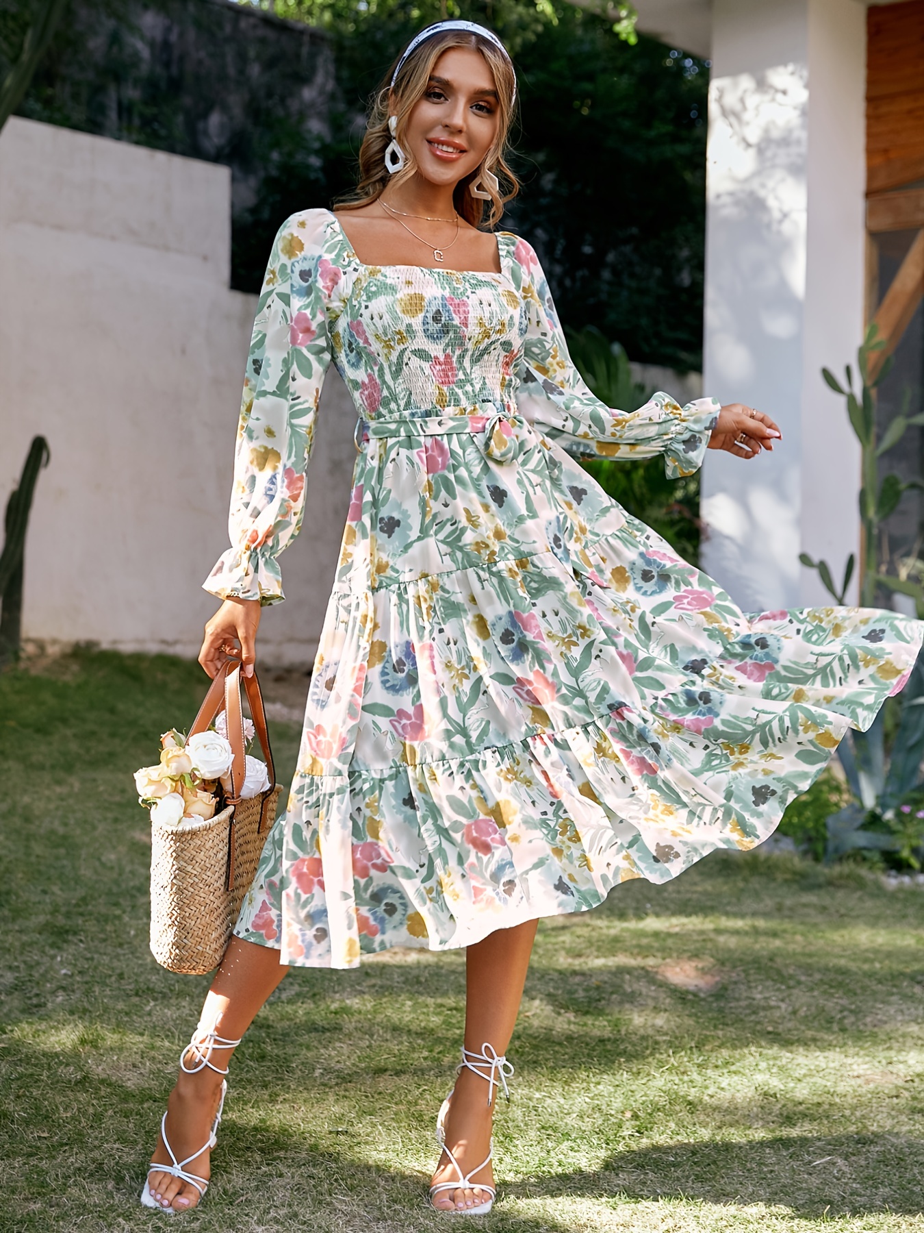 long sleeve flowy midi dress