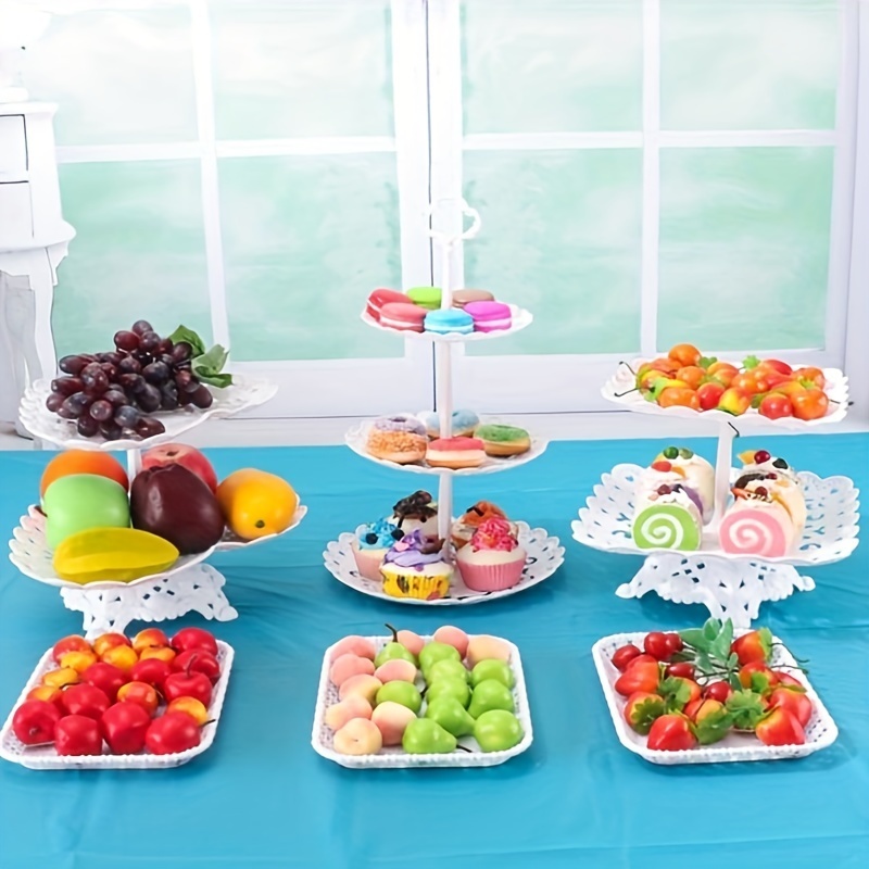 Cake Stand, Cake Tray, Three Layer Fruit Tray, Cupcake Display Stand,  Creative Cake Display Stand, Plastic Dried Fruit Tray For Wedding Party,  Wedding Cake Tray, Kitchen Supplies, Wedding Supplies, Party Supplies