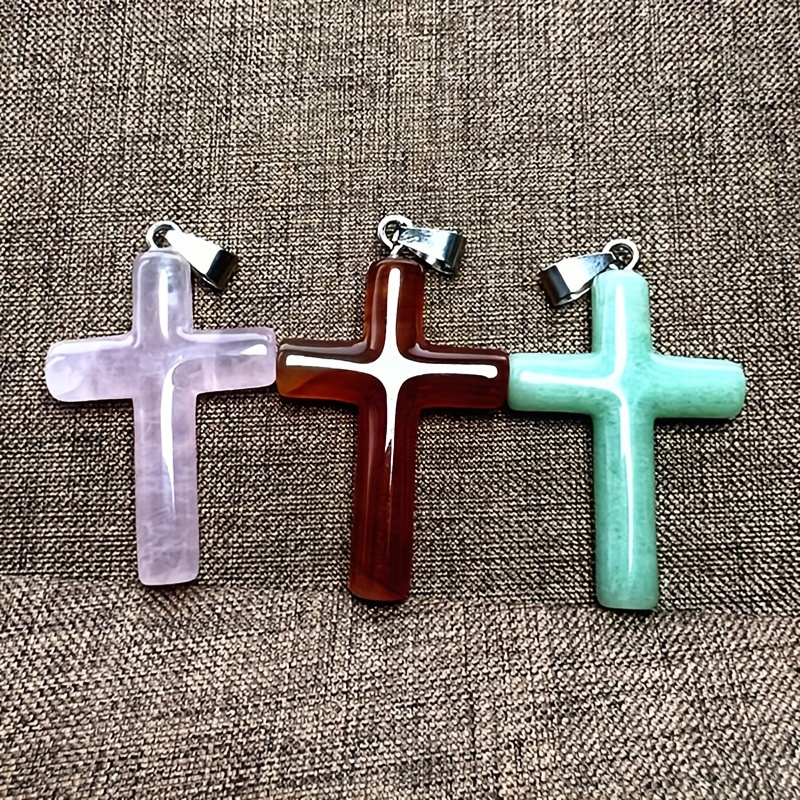 Natural Mixed Crystal Cross Necklace Pendant