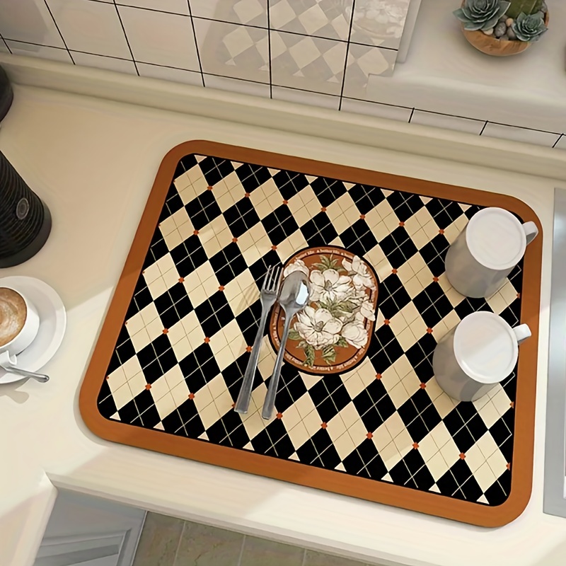 Large Super Absorbent Coffee Mat Quick Drying Plaid Dish - Temu