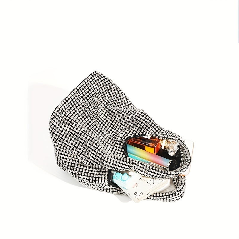 Rhinestone Decor Mini Bucket Bag, Lightweight Chain Versatile Shoulder Bag,  Shiny Portable Top Handle Handbag - Temu