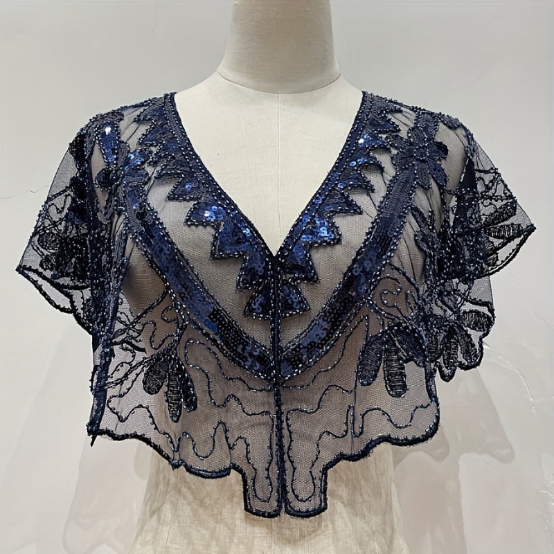 Vintage Sequin Beaded Cape Shawl for Women