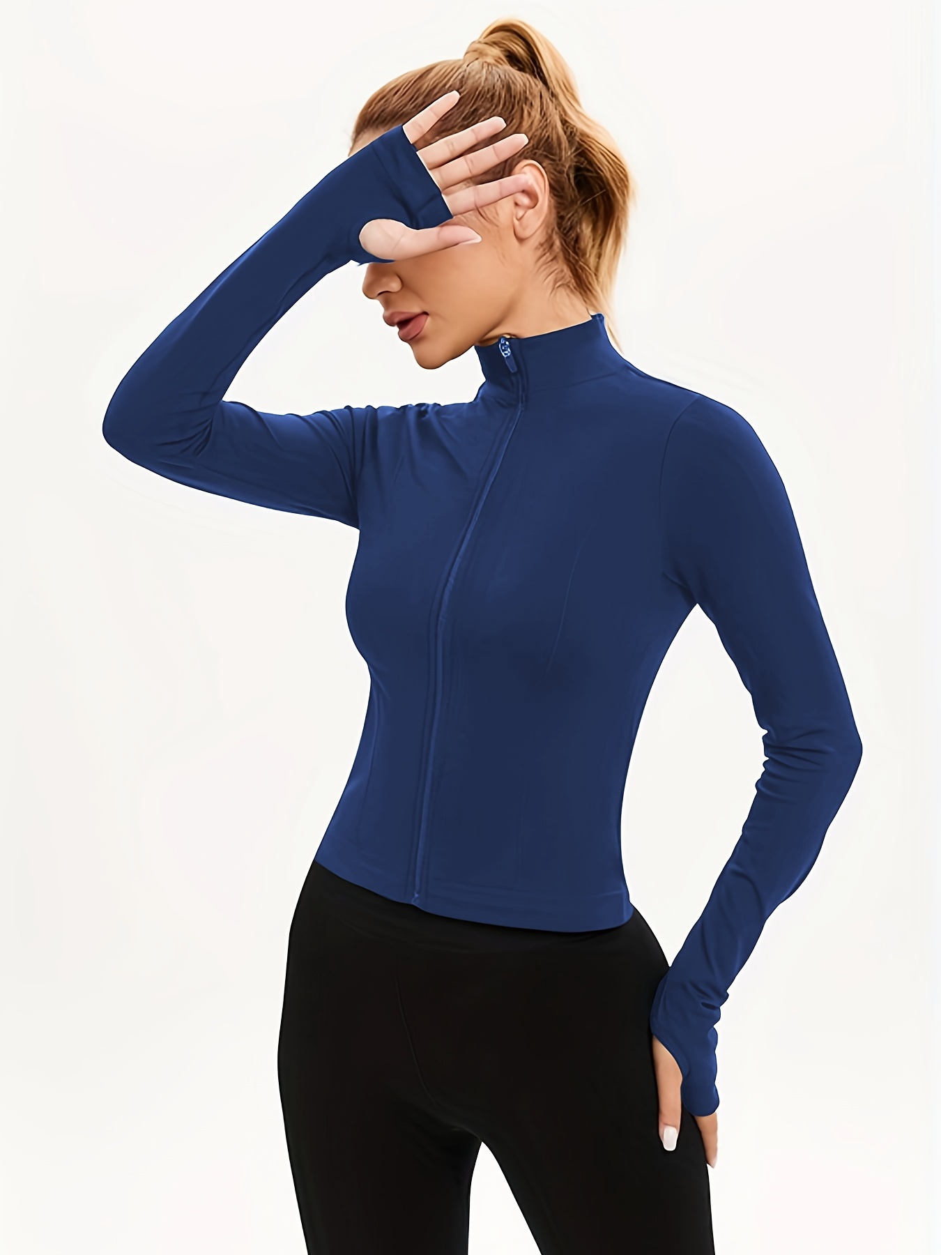 Zipper Turtleneck Yoga Shirt Women Athletic Fitness Coat Seamless Long  Sleeve Yoga Gym Crop Top Jacket