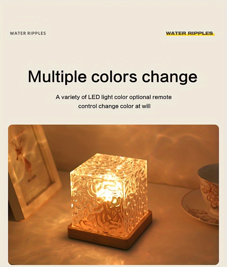 dynamic water ripple led night light usb rechargeable dimmable ambient lamp for bedroom gaming room decor details 9