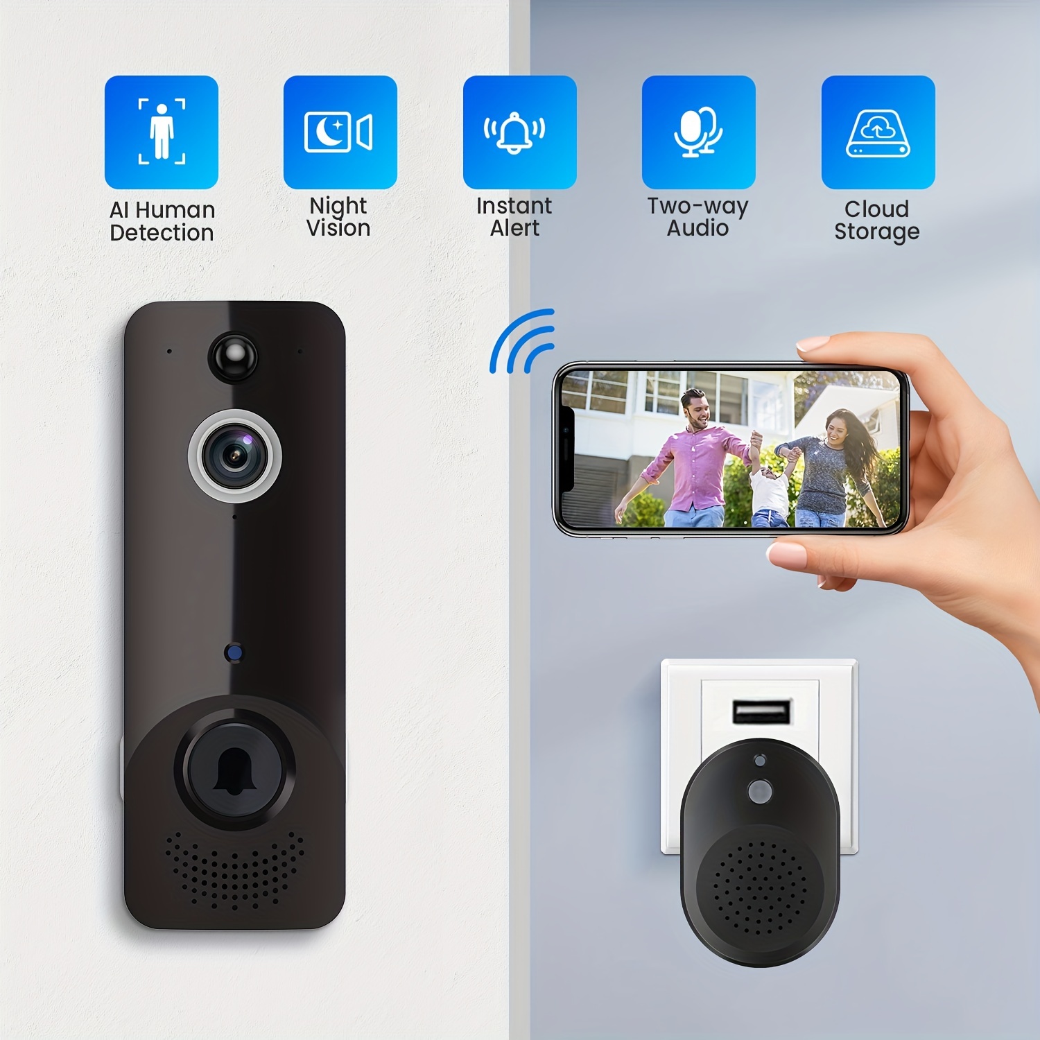 Smart Wireless Doorbell Camera Rechargeable Batteries 2 way - Temu