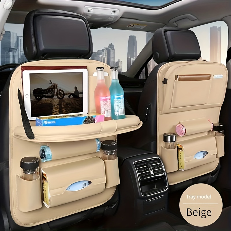 Faux Leather Car Back Seat Organizer With Tray Table