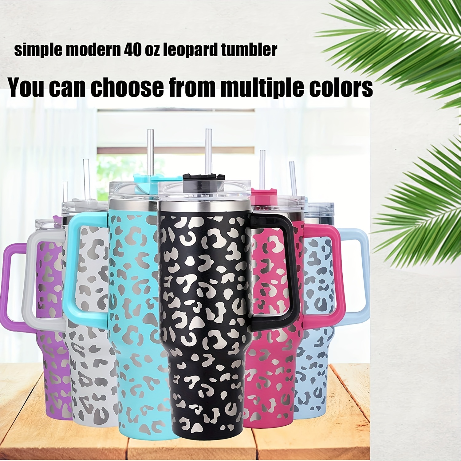 Simple Modern 50 oz Mug Tumbler with Handle and Straw Lid | Insulated Stainless Steel Travel Jug Water Bottle |Trek | 50oz | Cream Leopard