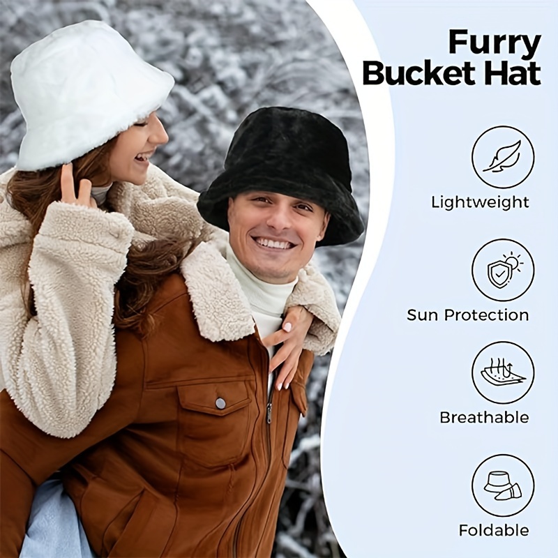 Faux Fur Winter Bucket Hat Women Men Fluffy Warm Hat Women's - Temu Canada