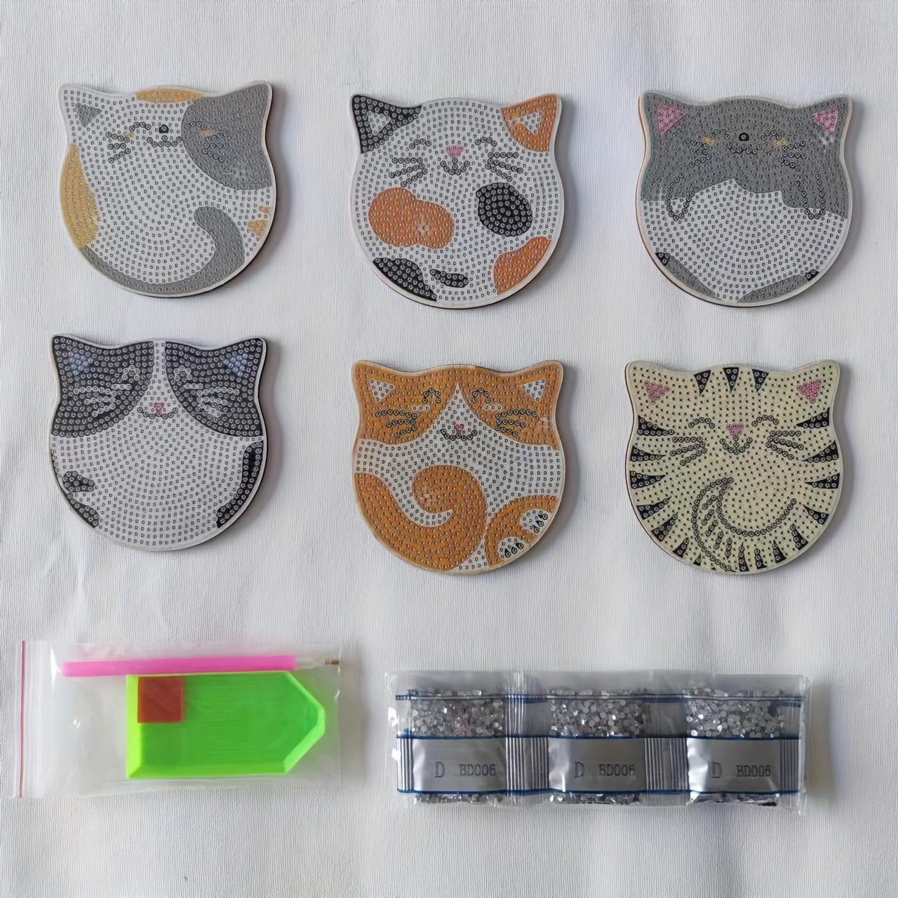 Cute Cat-DIY Diamond Painting Coaster Kit, Mosaic Making Wooden Gift, Adult  Small Diamond Painting Kit 6pcs