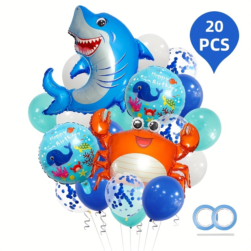 20pcs, Ocean Theme Birthday Balloon Decoration Crab Shark Balloon  Decoration Set Birthday Party Underwater World Balloon Decoration