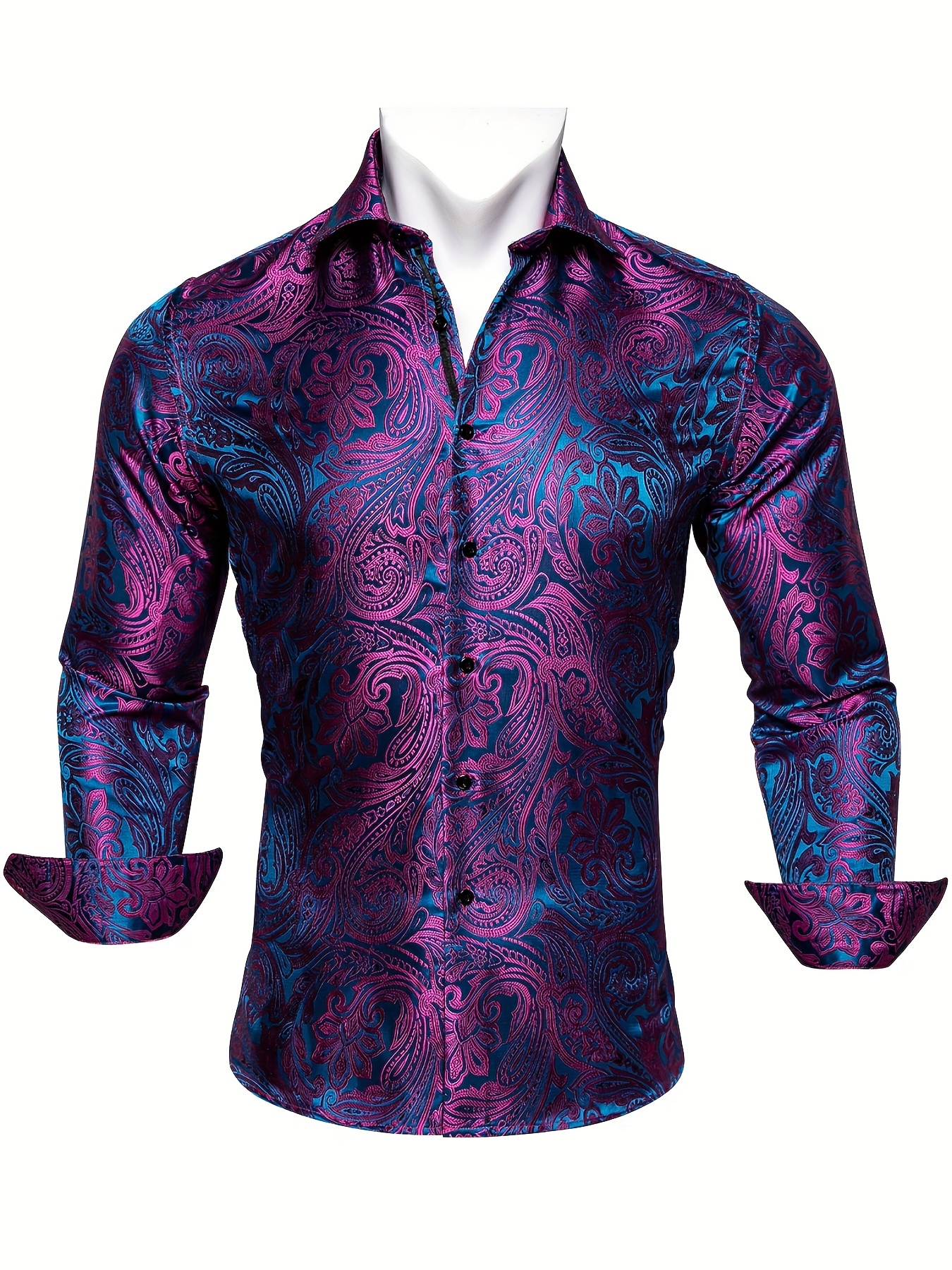 Men's Plus Size Shirt, Classic Jacquard Paisley Graphic Print Shirt, Long  Sleeve Button Up Dress Shirt For Party/wedding, Men Clothing