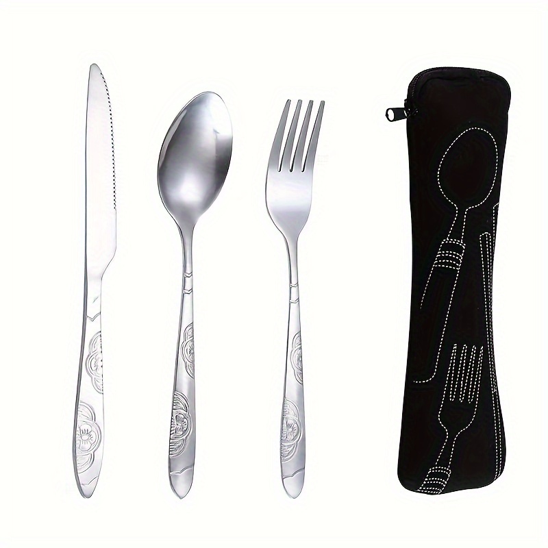 Portable Stainless Steel Cutlery Set With Bag - Perfect For Travel And  Outdoor Dining - Temu