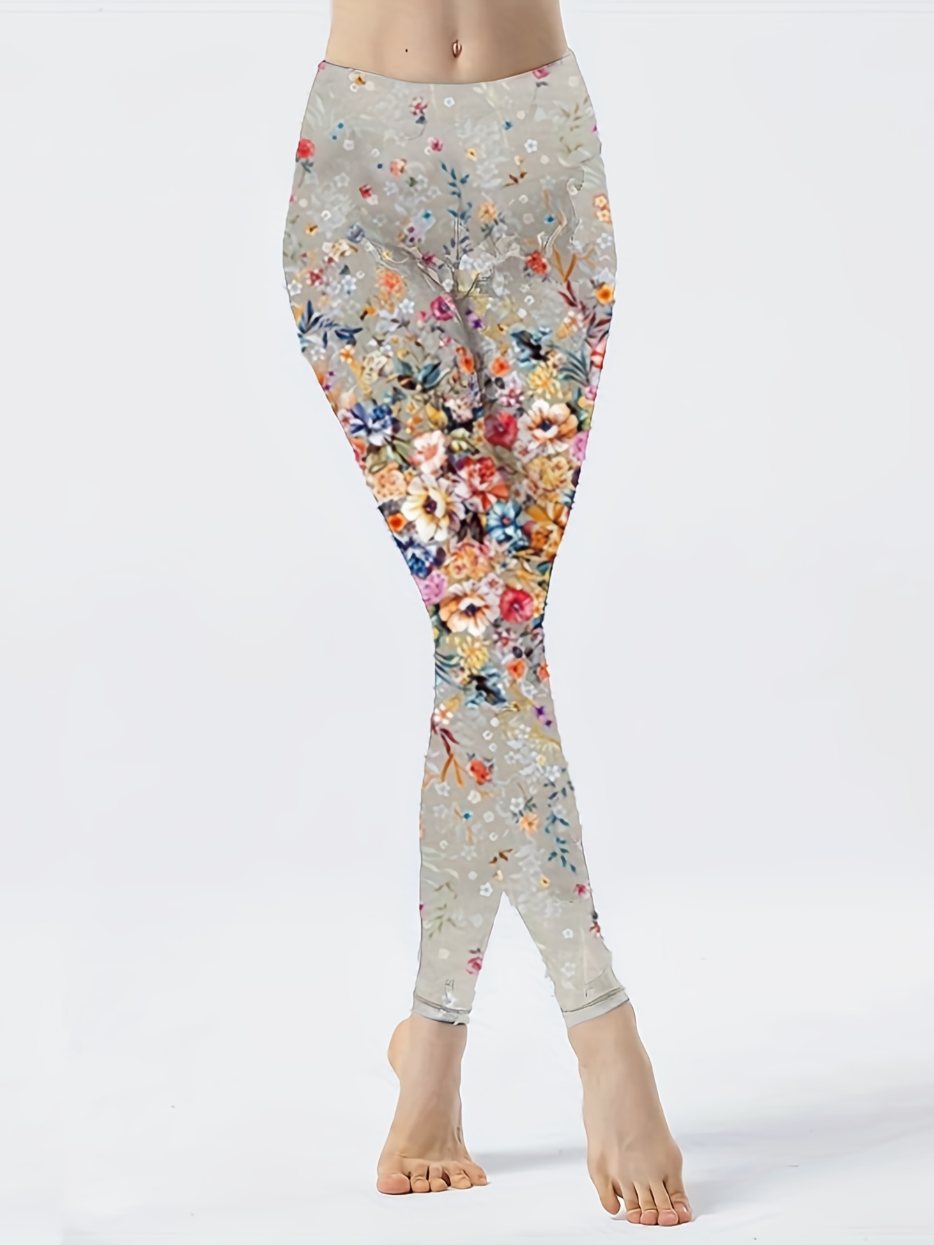 Floral Print Skinny Leggings Casual Every Day Stretchy - Temu