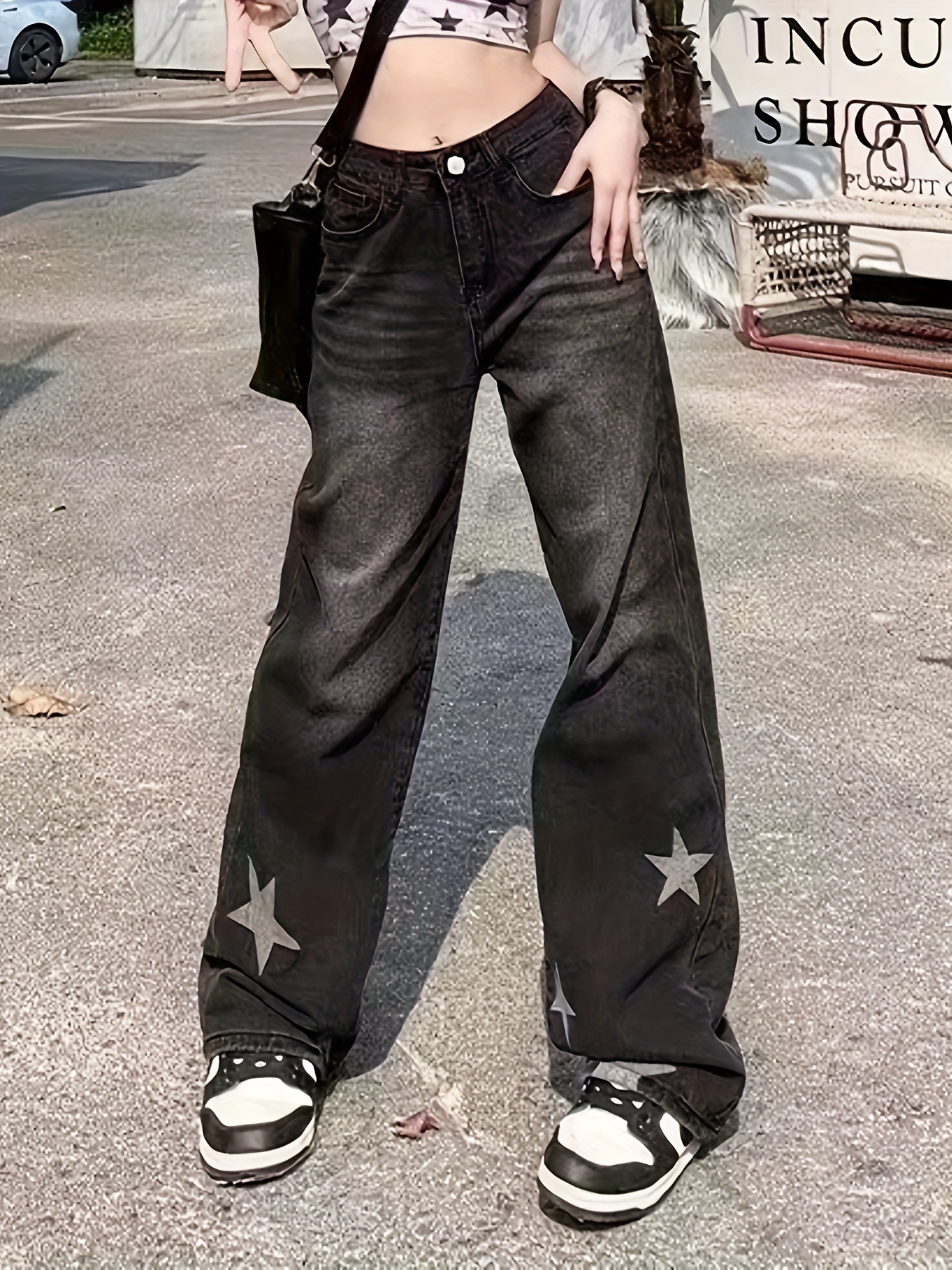 Calças cargo cinza escuro de cintura média jeans estilo - Temu Portugal