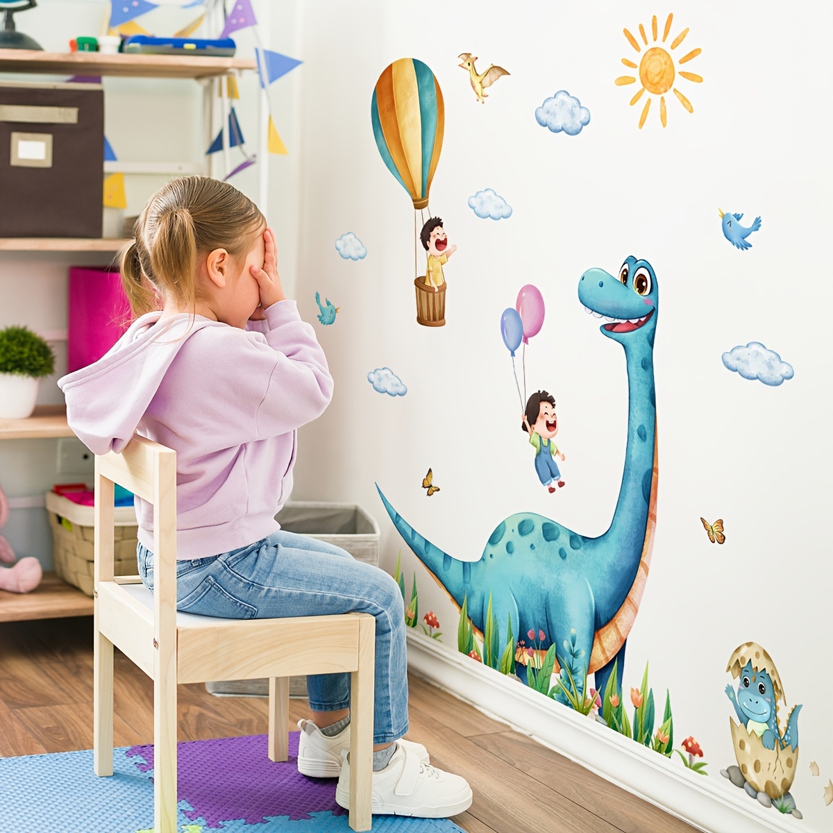 Stickers chambre bébé, stickers muraux enfants, autocollant animaux,  dinosaure, montgolfière, garçon -  France