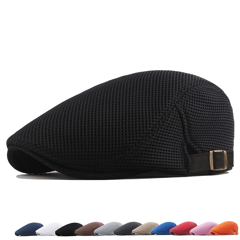 1pc mens womens mesh flat cap breathable summer newsboy hat beret cabbie ivy hat for driving hunting